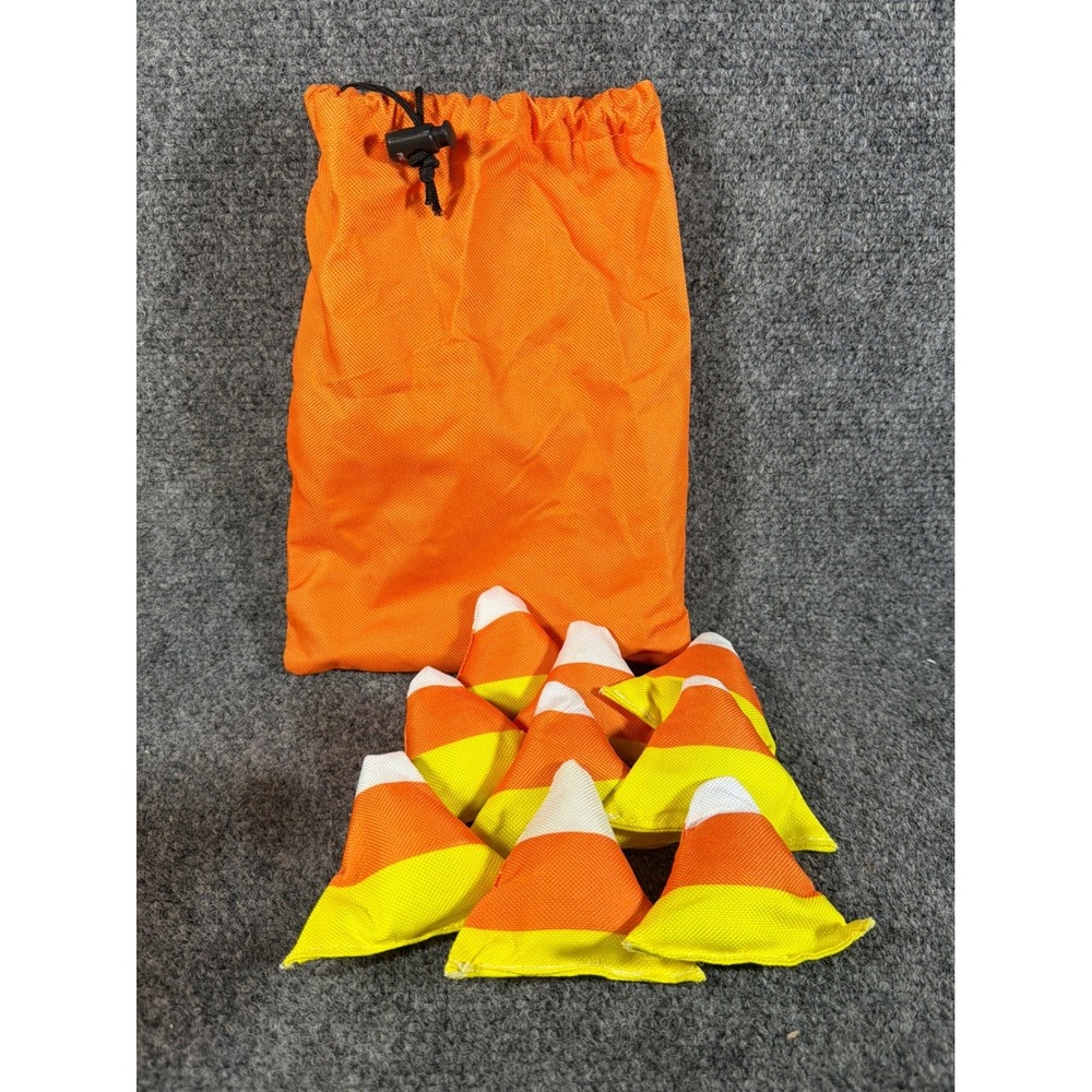 Halloween Candy Corn Bean Bag Toss Game Set 9 Pieces with Orange Drawstring Bag